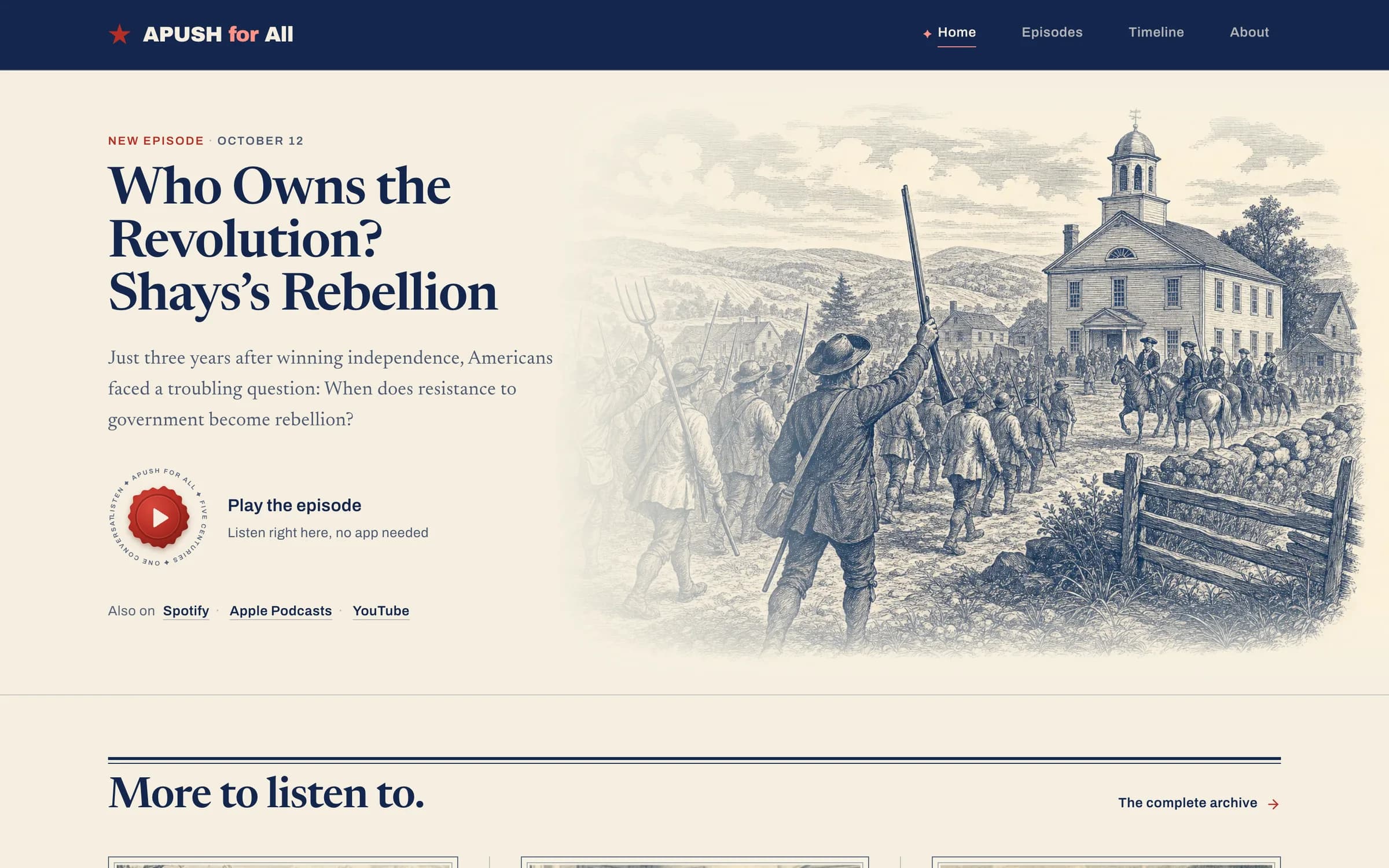 APUSH for All homepage with an engraved revolutionary scene