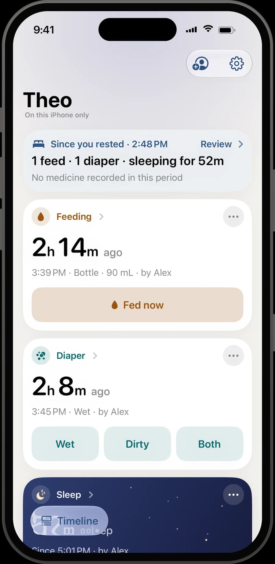 CribClock board with feed, diaper and sleep cards