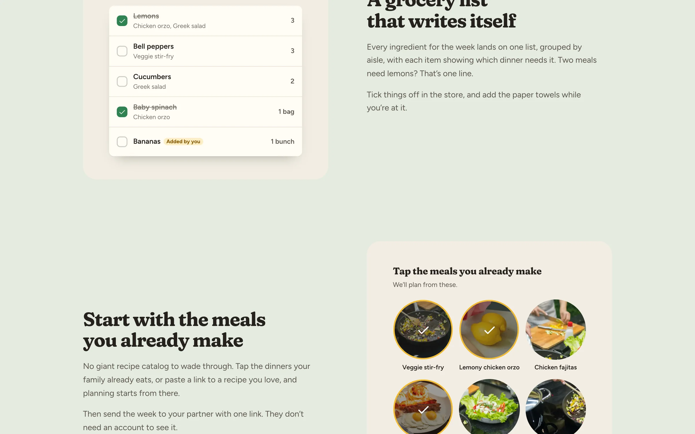 The grocery list grouped by aisle