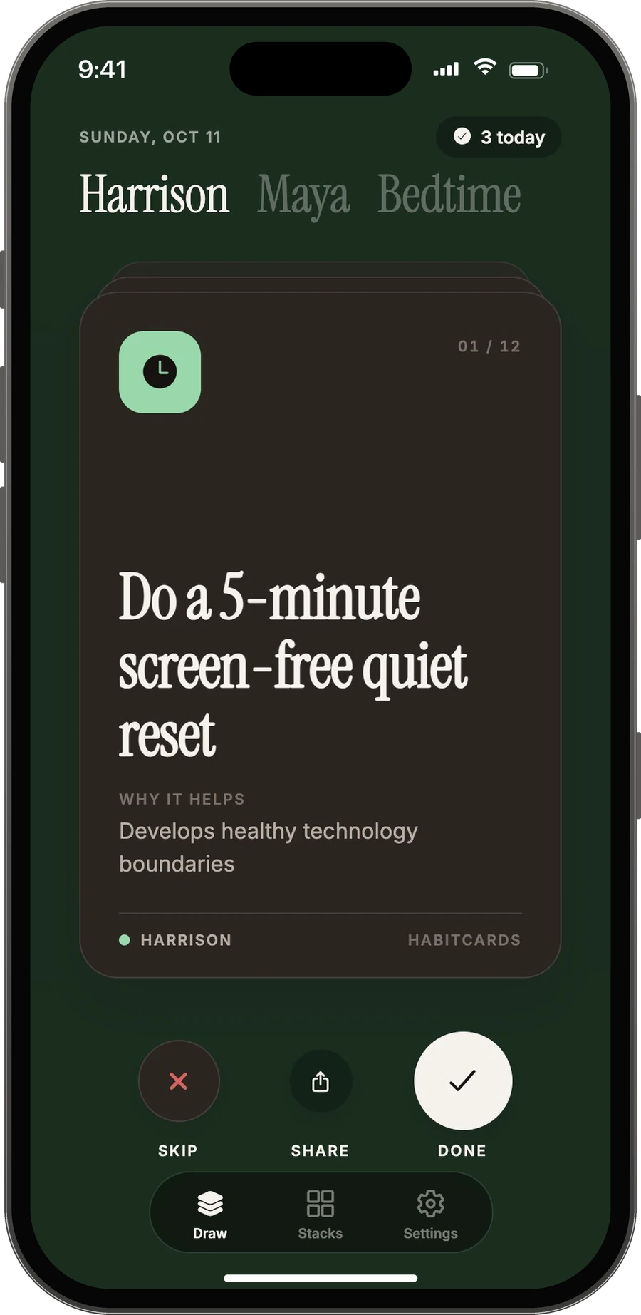 Drawing a card: Do a 5-minute screen-free quiet reset