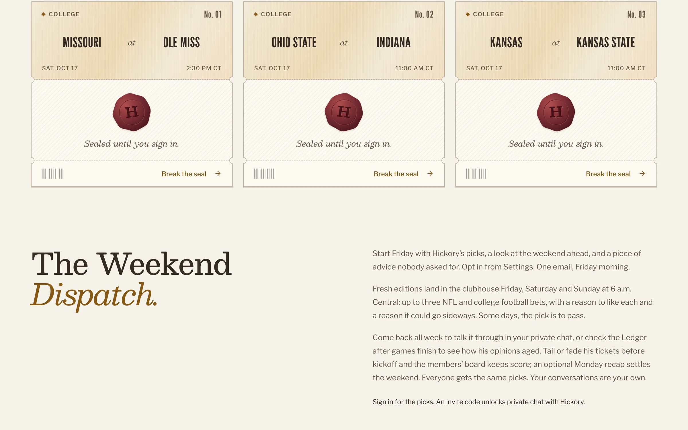 This weekend's sealed tickets and the Weekend Dispatch