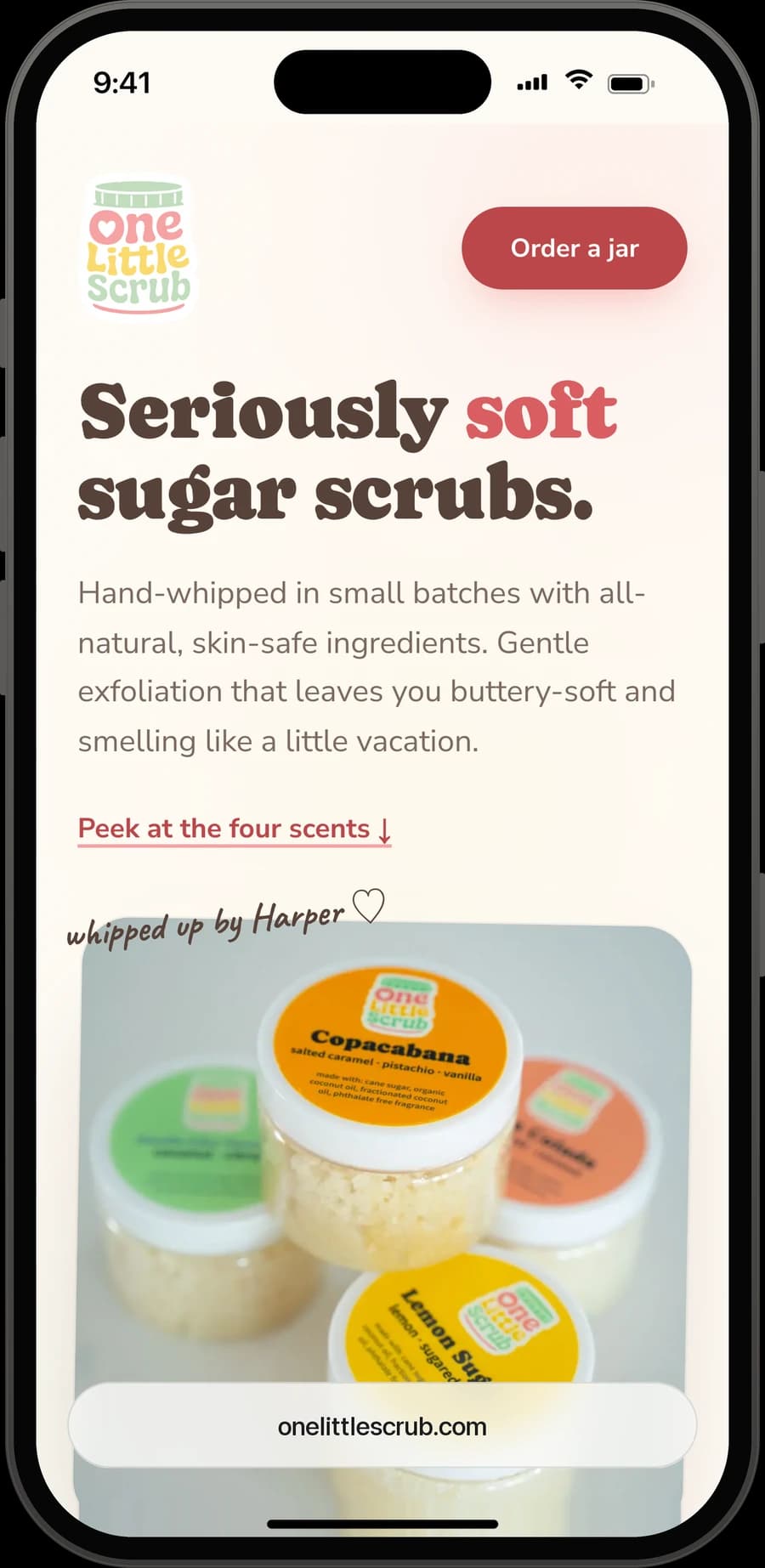 One Little Scrub on iPhone: Seriously soft sugar scrubs