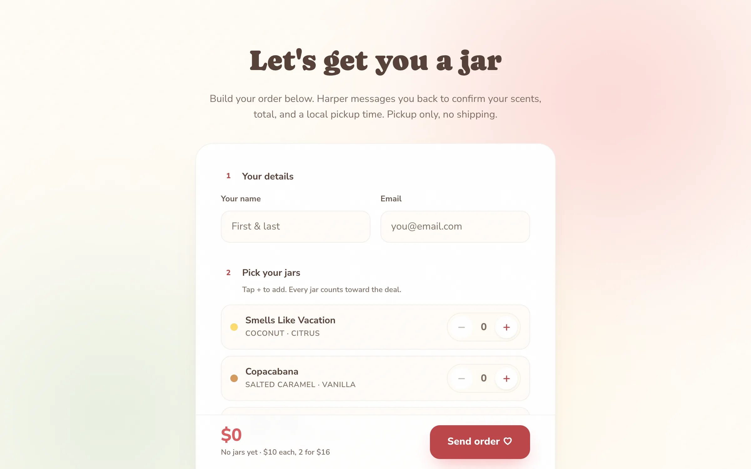 Let's get you a jar: details, scents and a running total